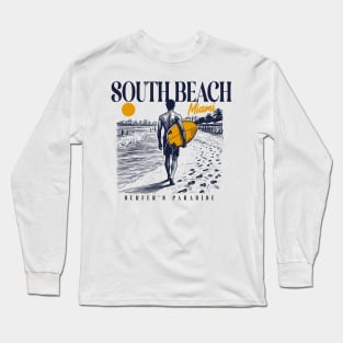 Vintage Surfing South Beach Miami, Florida // Retro Surfer Sketch // Surfer's Paradise Long Sleeve T-Shirt